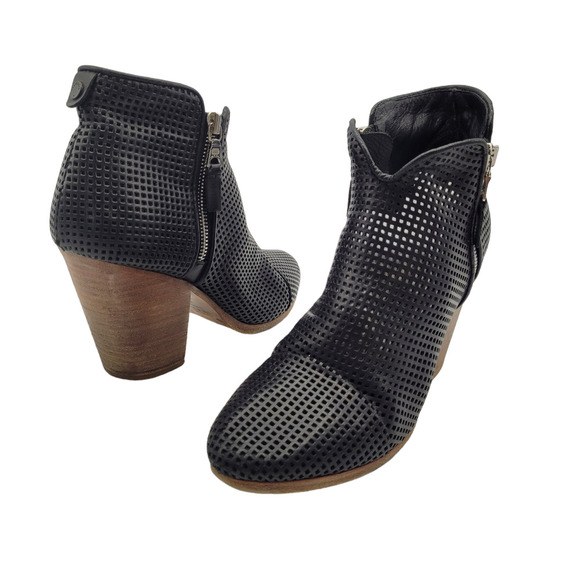 rag and bone Margot black Perforated Leather ankle Boots Size 40 US 9.5-10 heels - Picture 1 of 8